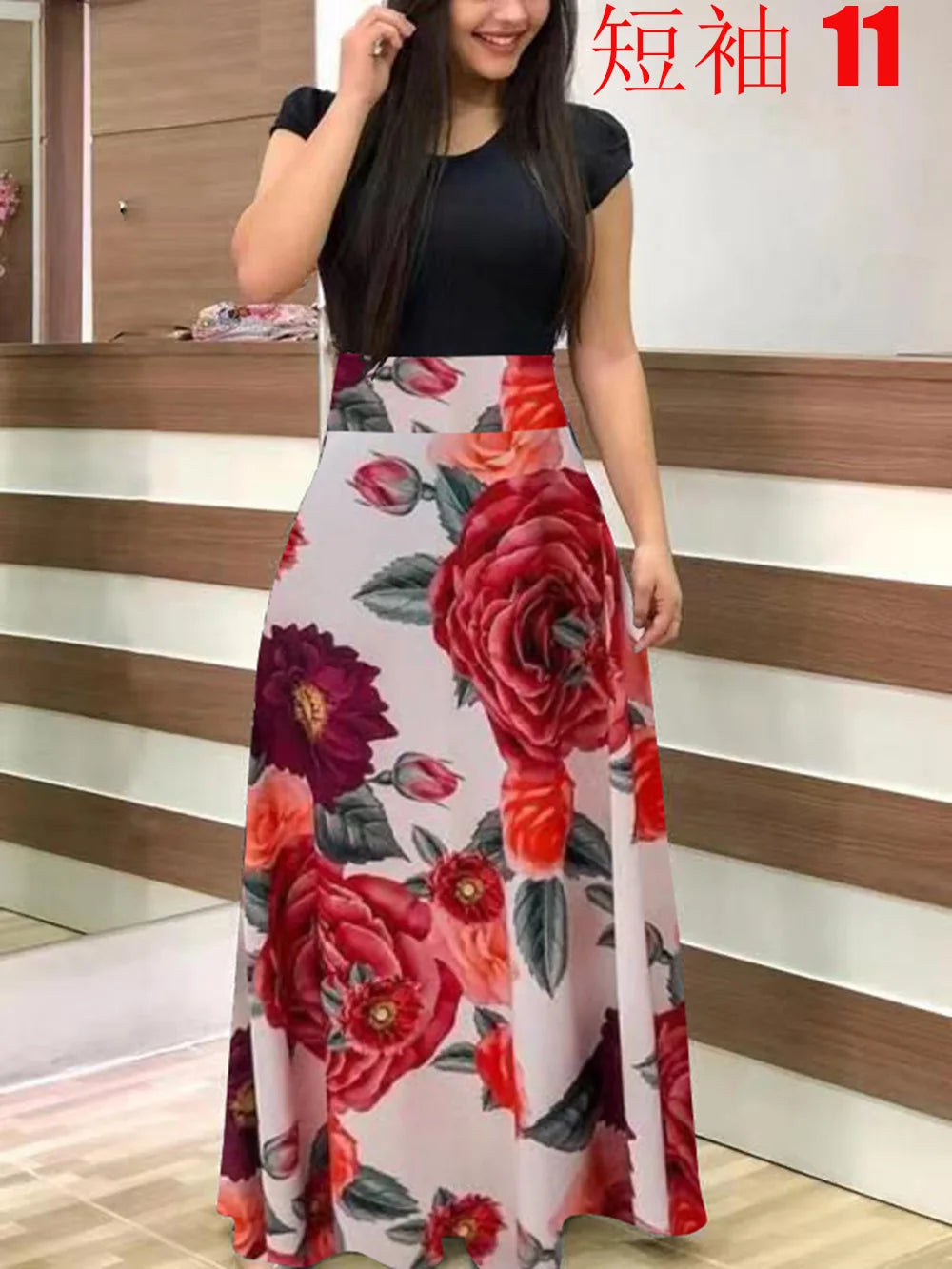 Women's Short Sleeves Dress™ Style flower print color matching short sleeved dresses
