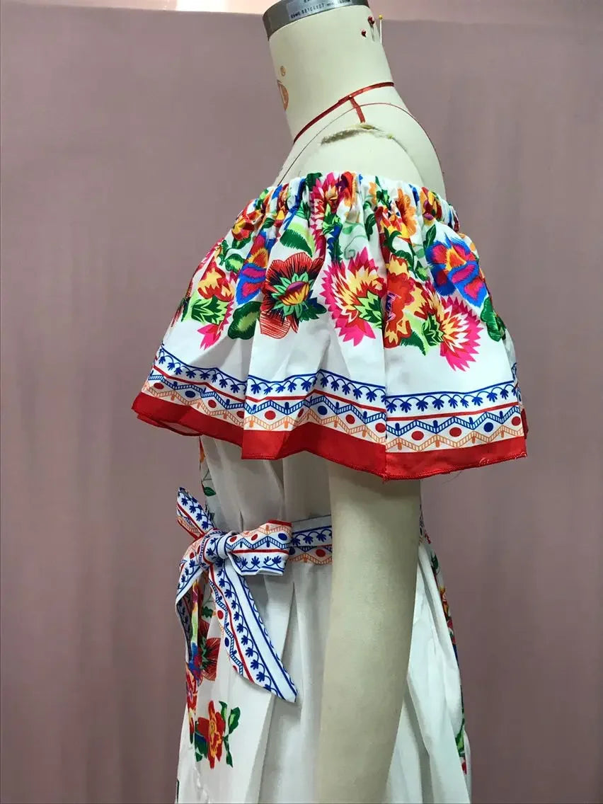 Women's Spring Summer Dresses™ Stand Off-shoulder Red Flower Printing Long Oversized Wide Hemline Sleeveless Dress