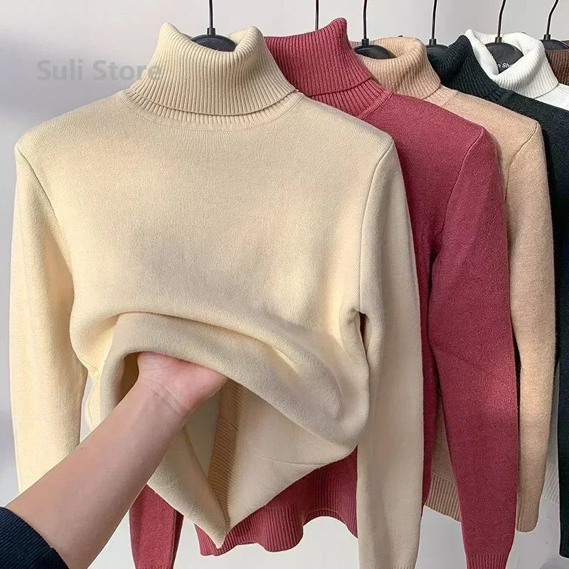 Women's Turtleneck Sweater™ Retro Red with Velvet Lining Thickened Inner Wear Thermal Knitting Bottoming Shirt