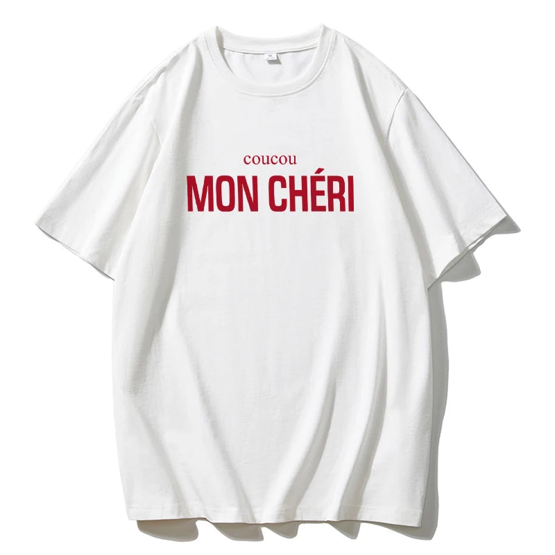 Women's Mon Cheri Letter Printed T Shirt™ Cotton  Short Sleeve Oversized Tops