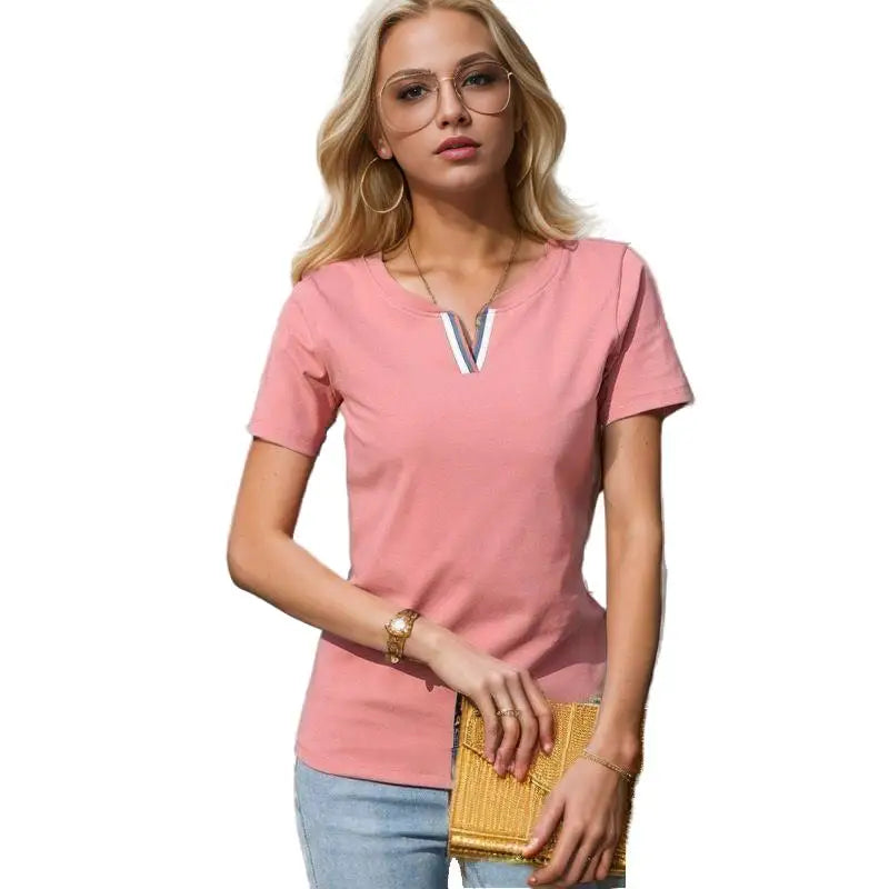 Women's V Neck Cotton T Shirt™ Short-Sleeve Loose Tops