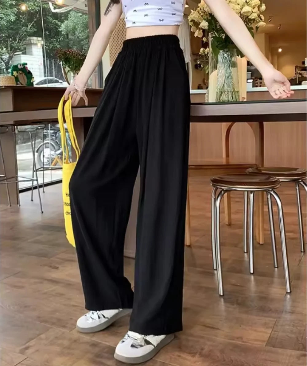 Women's Pants™ Ice Silk Wide-Leg High-Waisted Straight Draped Anti-Wrinkle Casual Pants