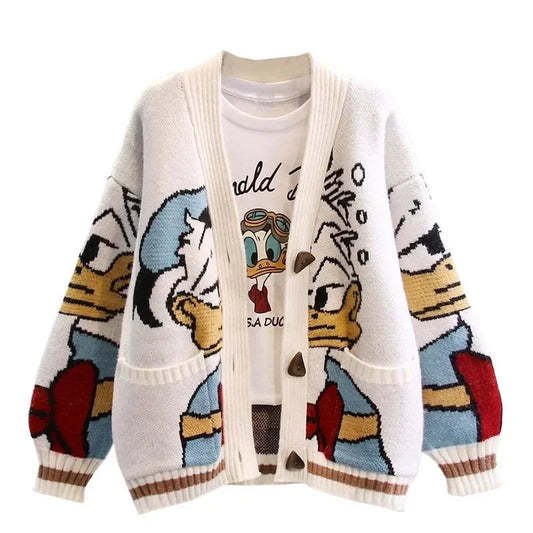 Women's Disney Knitted Cardigan™ Donald Cartoon Loose Wild Thicken Kawaii Sweater