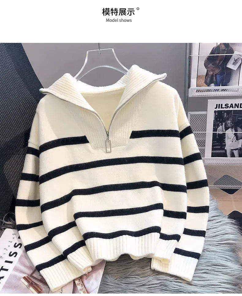 Women's Sweater™ Zipper stripe underlay short style sweater