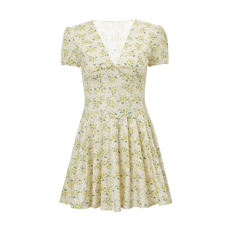 Women's Elegant Retro Print Y2K Dress™ Short sleeved Ruffled Aesthetic Dress