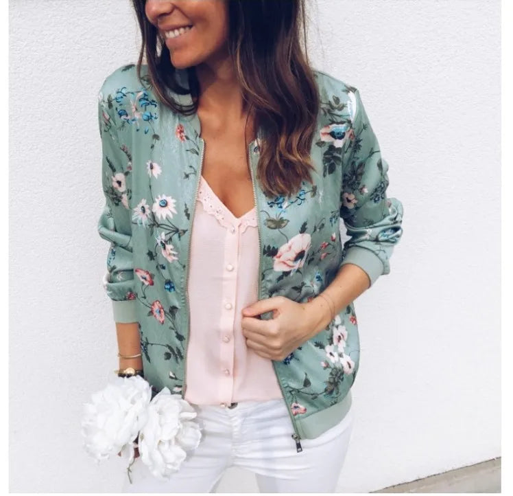Women's Elegant Zipper Bomber Jacket™ Floral Printed Jackets