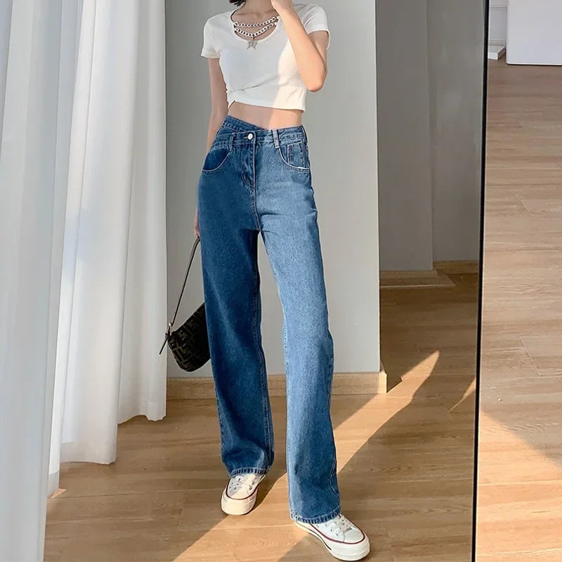 Women's Denim Jeans™ Irregular High-Waisted Wide Straight-Leg Draped Trousers