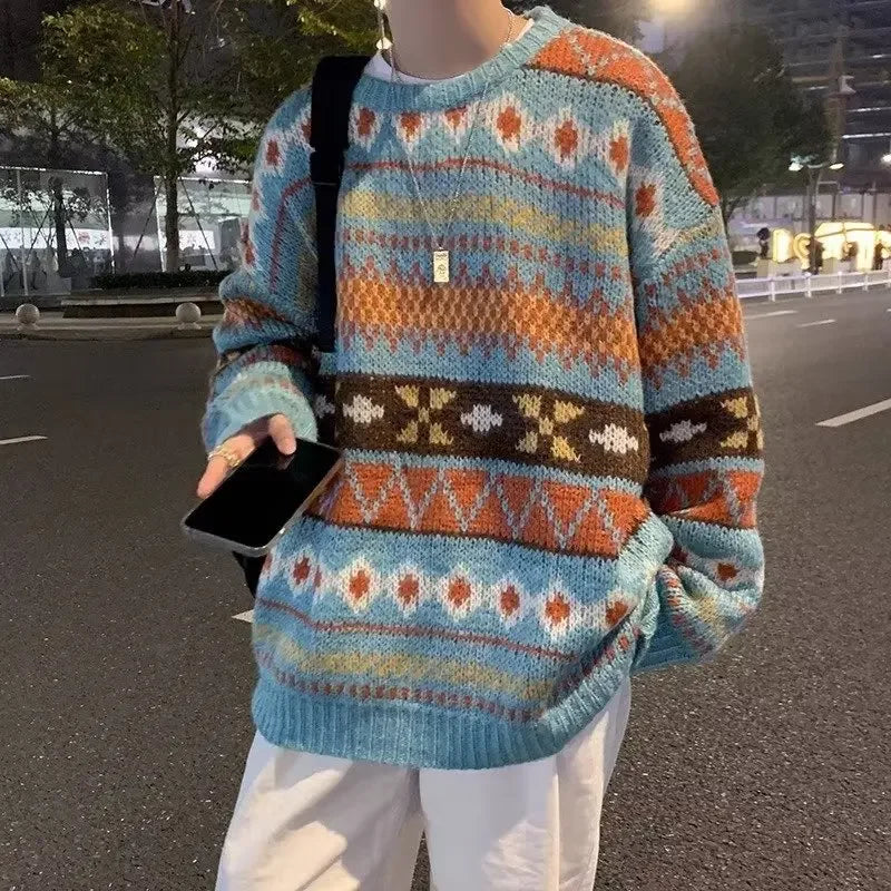 Men's Vintage Sweater™ Trendy Ethnic Striped Loose-Fit Knitted Crew Neck Idle Style Sweater