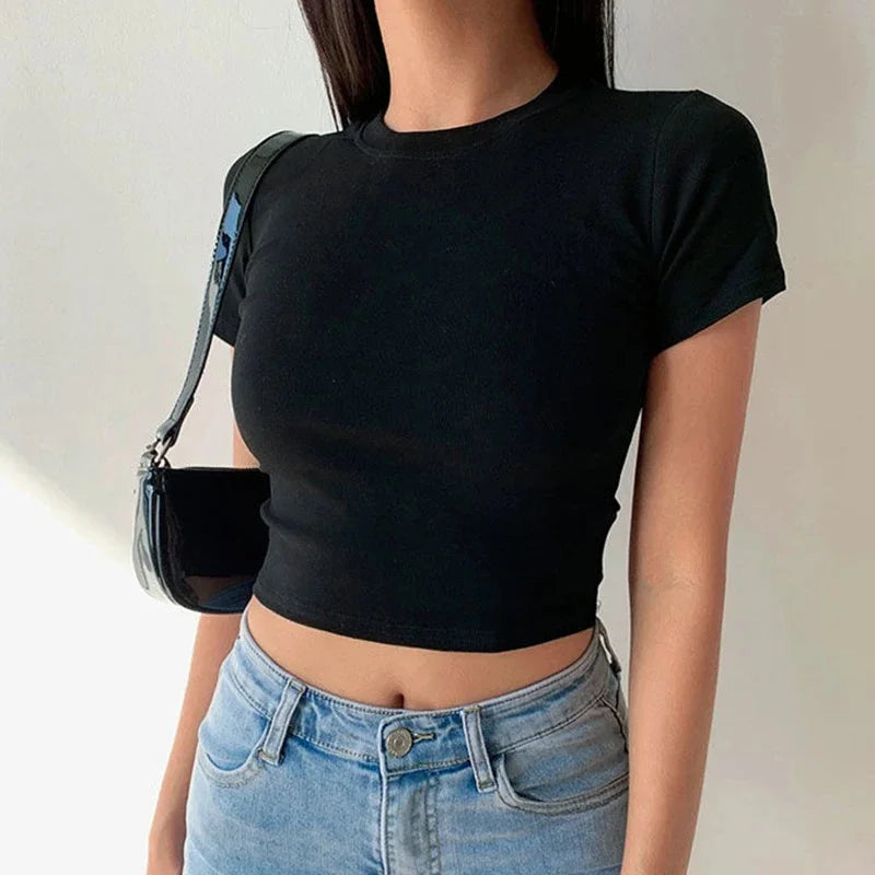 Women's Short Sleeve T-Shirt™ Casual Soft All-Match Basic Crop Tops Tees Summer Skinny Tops