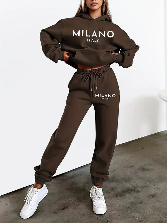 Women's Suits™ MILANO letter Printed Hoodie and Pants Clothing Set