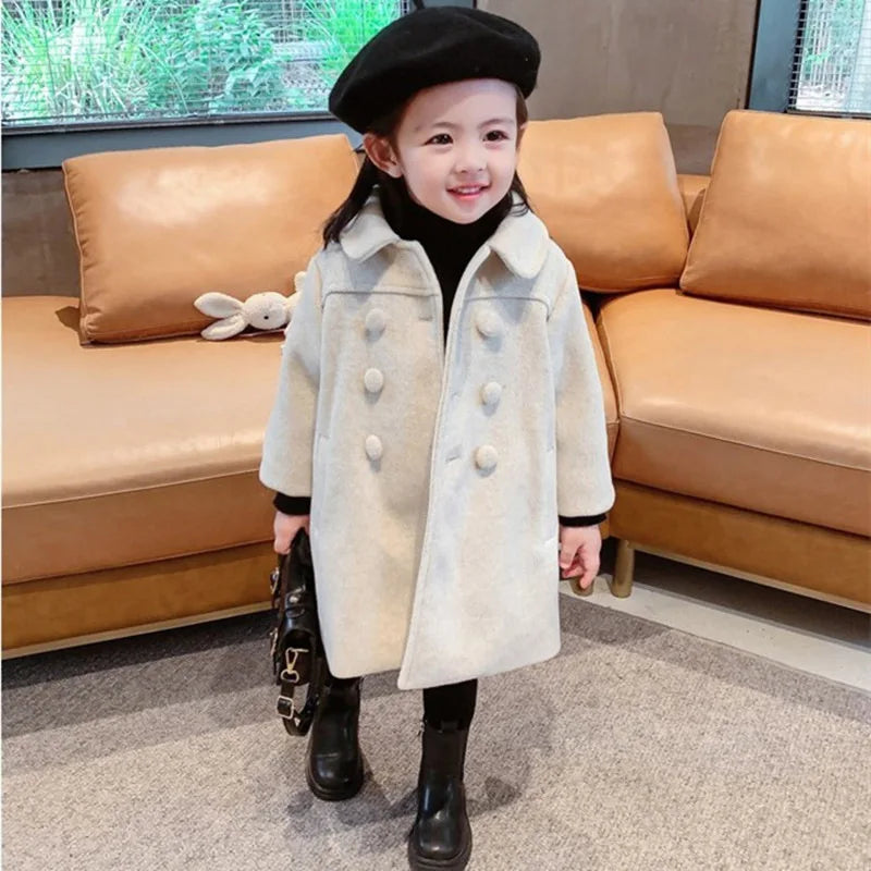 Girl's Long Cotton Coat™ Korean Style Thickened Double-breasted Jacket