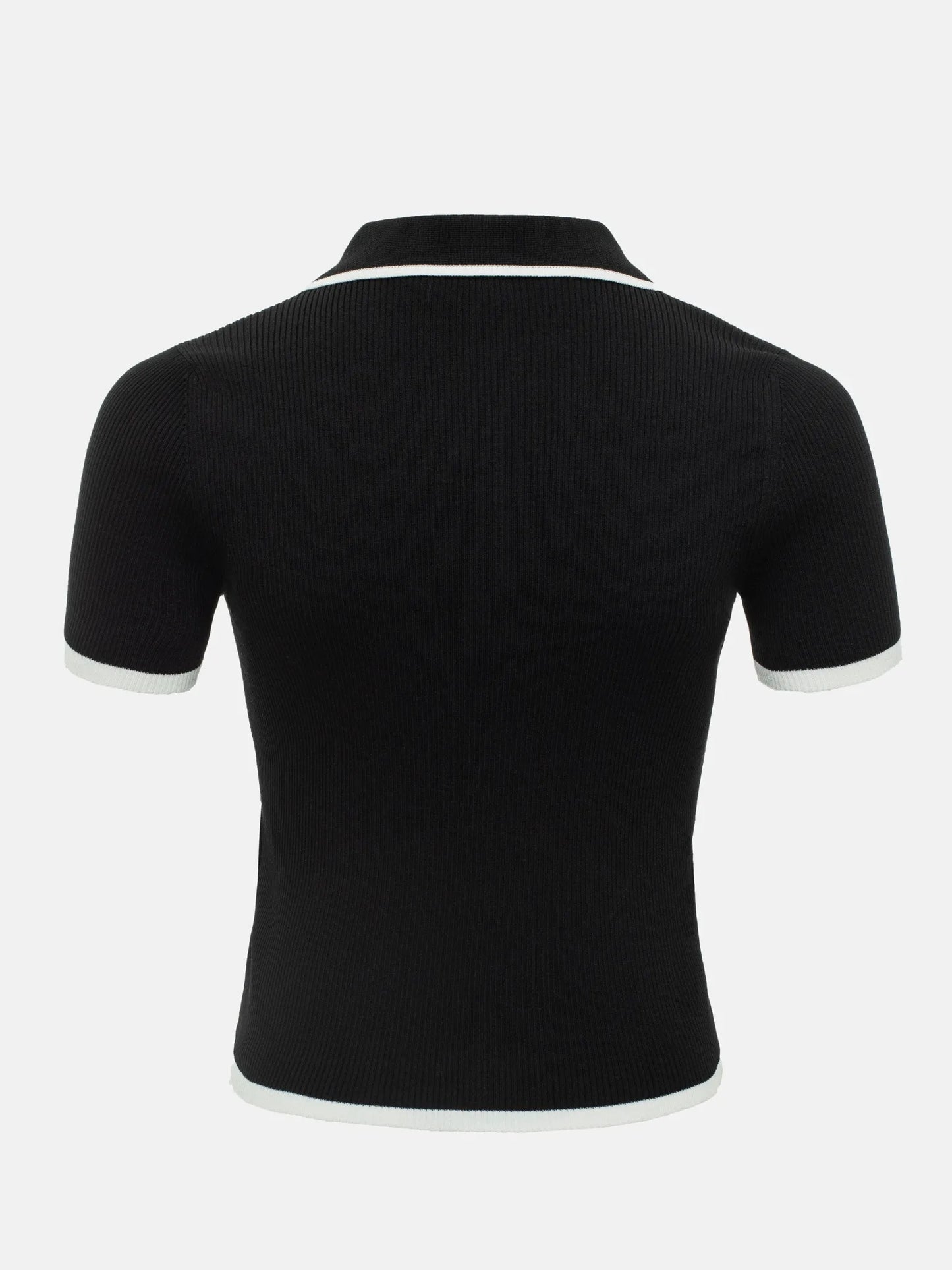Women's Summer Knit Tops™ Short Sleeve Patchwork Slim Lapel Ribbed Tees