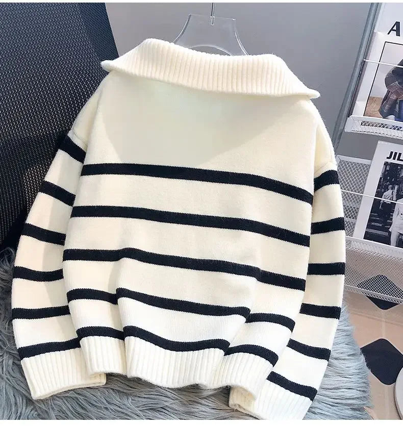 Women's Sweater™ Zipper stripe underlay short style sweater