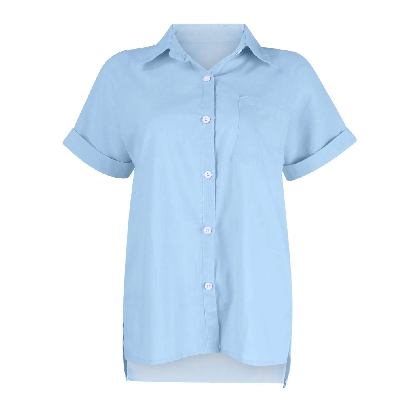 Women's  Cotton Linen Classic Shirts™ Short Sleeve Lapel Button Down Shirt