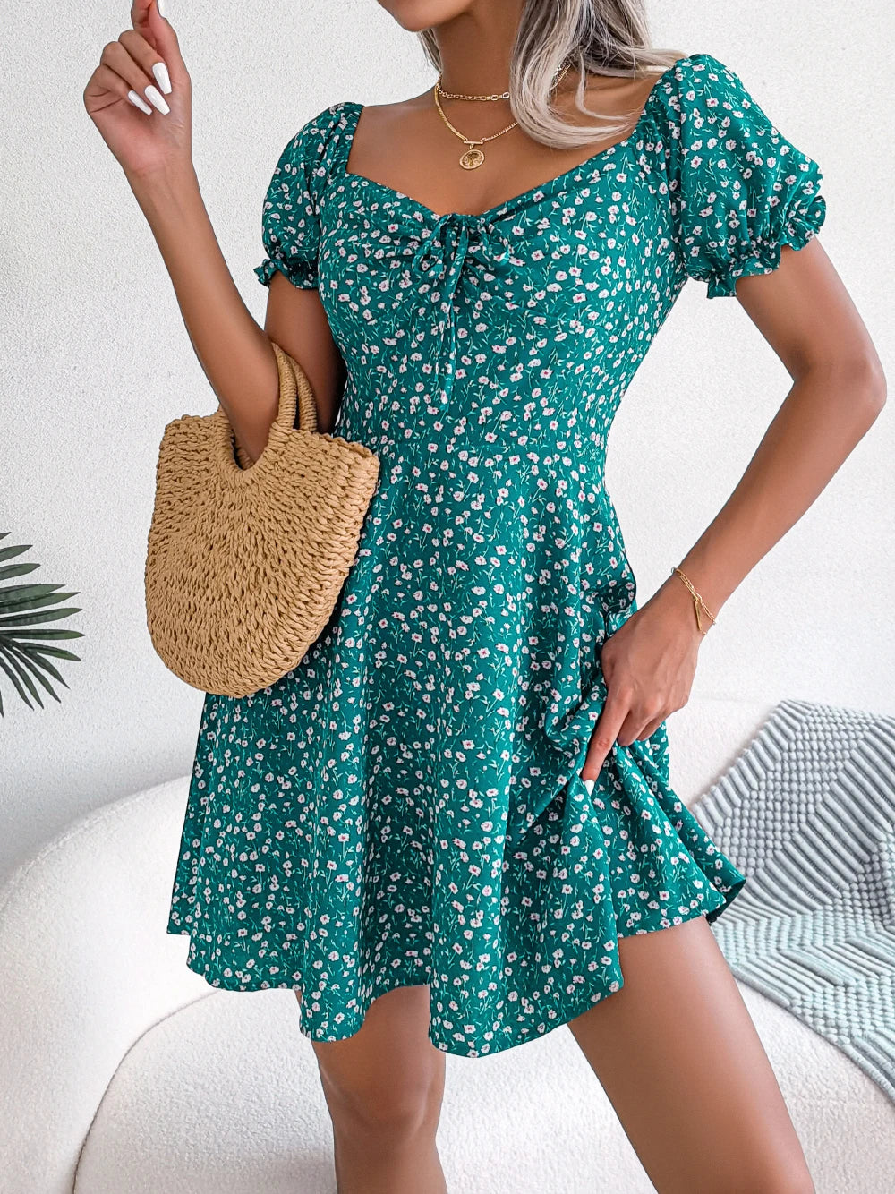 Women's Casual Ruffles Dress™ Short Sleeve Floral Print A Line Dress