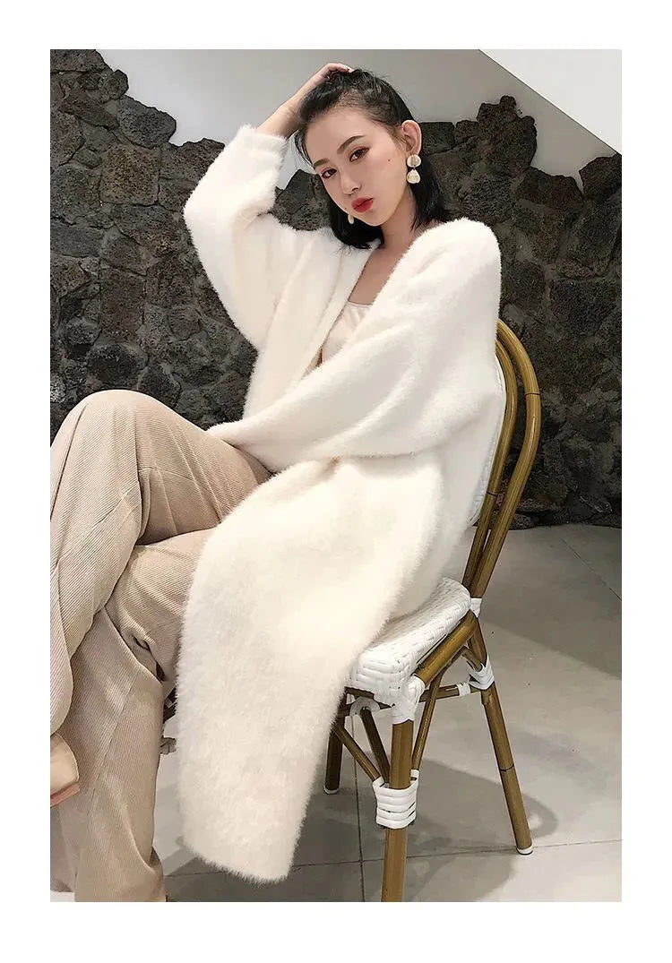 Women's Long Cardigan Coat™ Knitted fluffy Long Sleeve Cashmere Sweater Coat