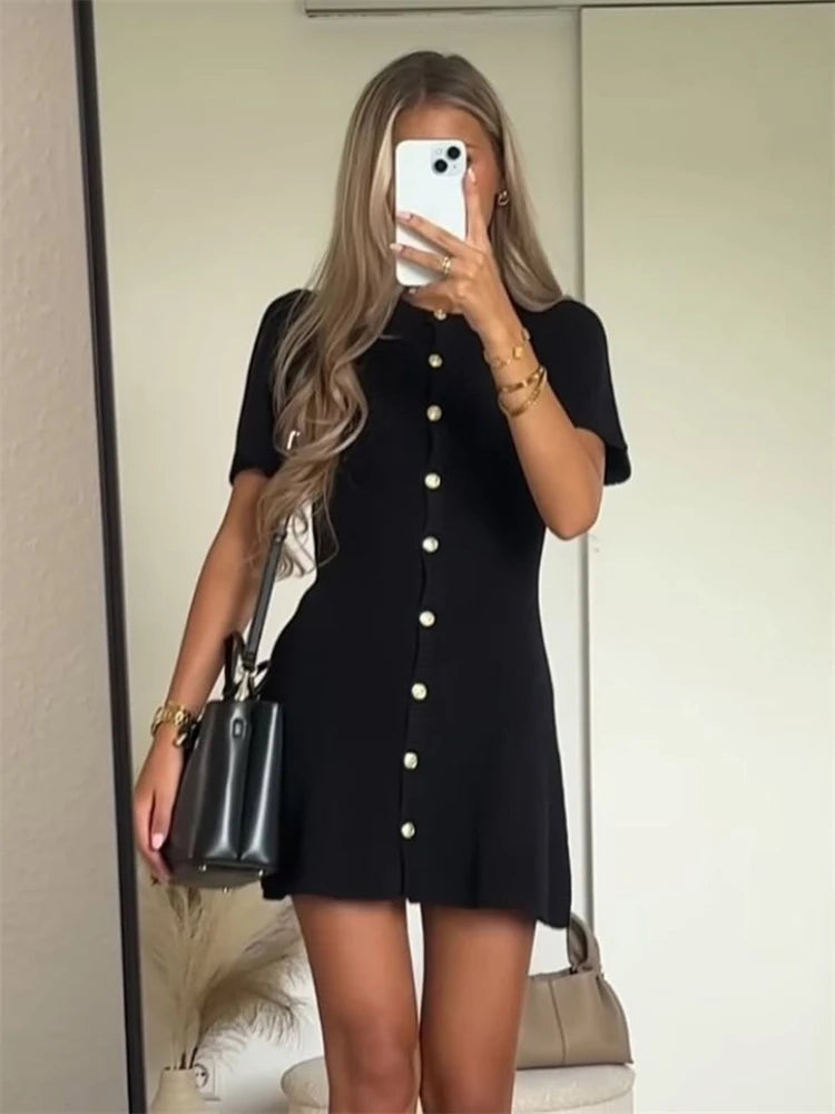 Women's Knit Dress™ Trendix Elegant Slim High Waist Short Sleeve Rib Sweater Bodycon Knitwear Dress