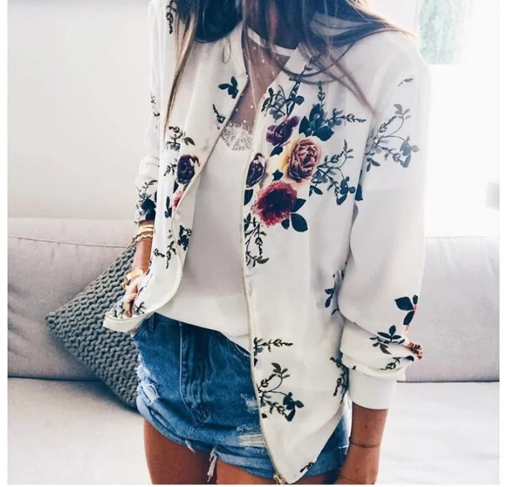 Women's Elegant Zipper Bomber Jacket™ Floral Printed Jackets