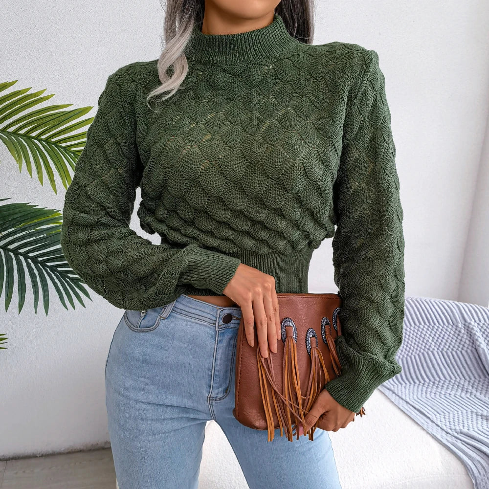 Women's Knitted Pullovers™ Casual Hollow Out Long Sleeve Crop Top