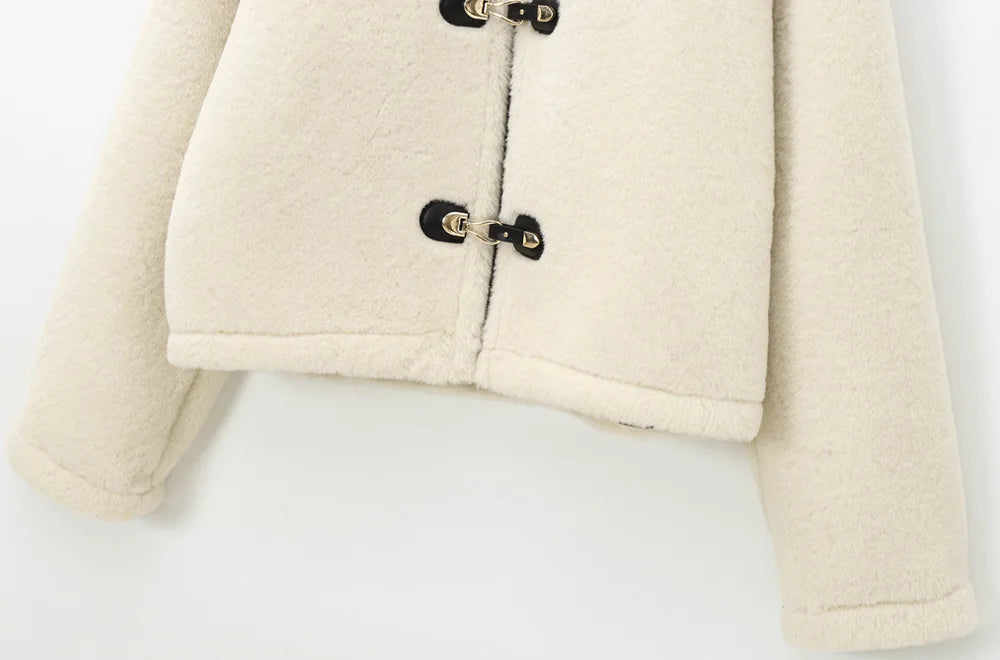 Women's Thick Warm Faux Fur Jacket™ TRAF Long Sleeve Coat, Front Toggle Coat