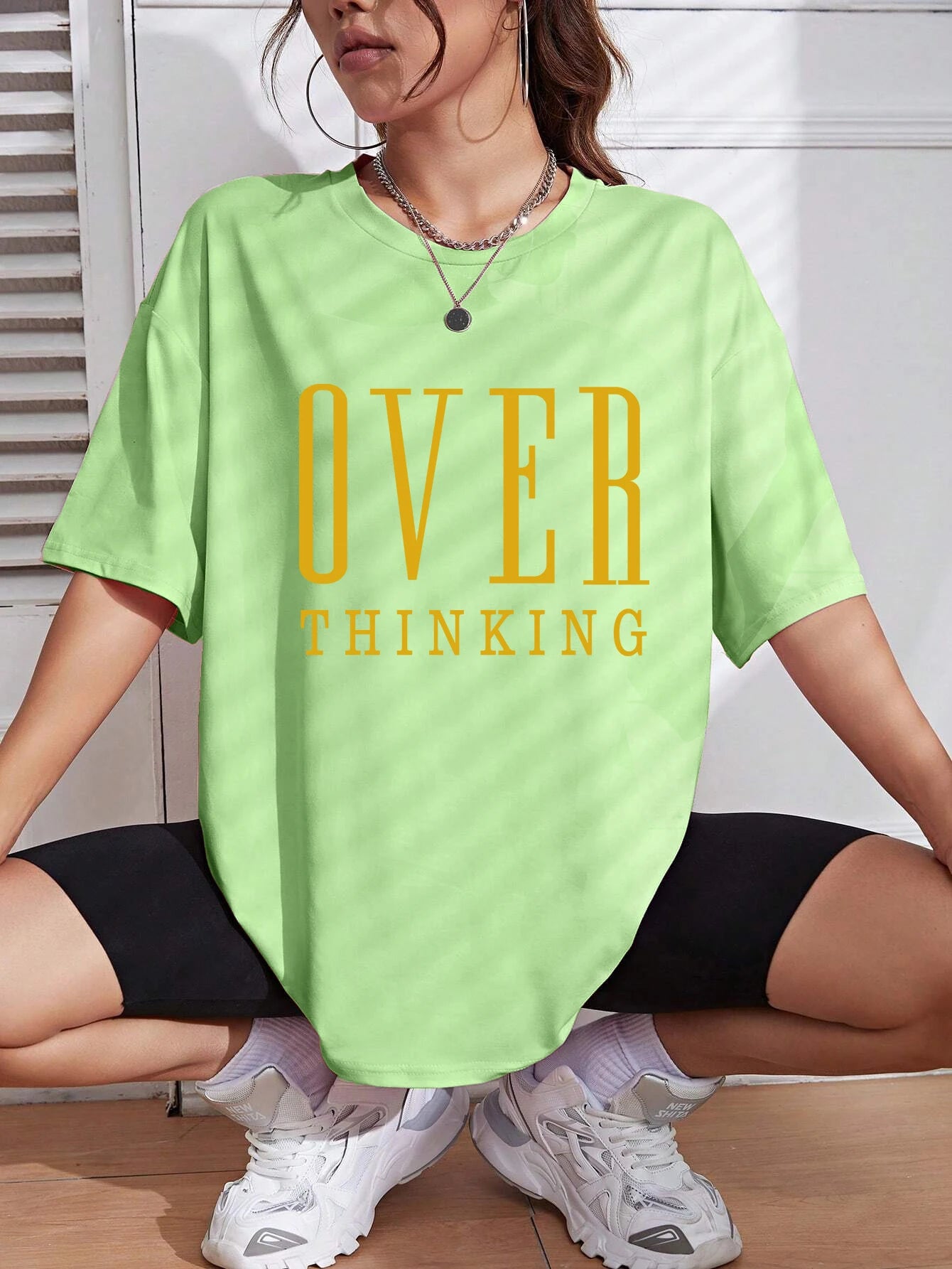 Over Thinking Letter Print Women's Cotton Short Sleeve Vintage T-shirt™ Breathable O-Neck T-Shirts