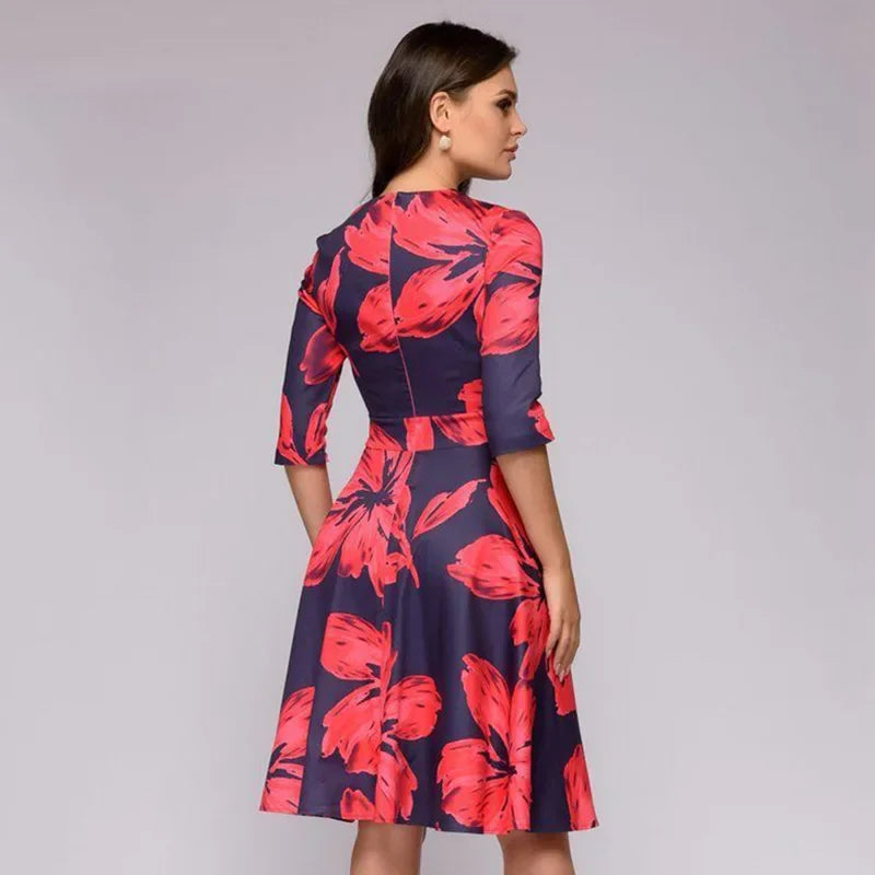 Women's Elegant Vintage Dress™ Round Neck Printed A- line Dress
