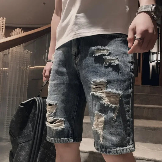Men's Ripped Denim Shorts™ Casual Loose Straight Leg Five-Point Mid-Pants Summer Shorts