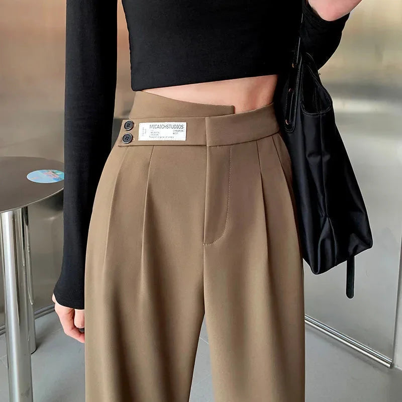 Women's High-Waisted Draped Bell Bottom Trousers™ Loose-Fit Floor-Length Straight-Leg Pants