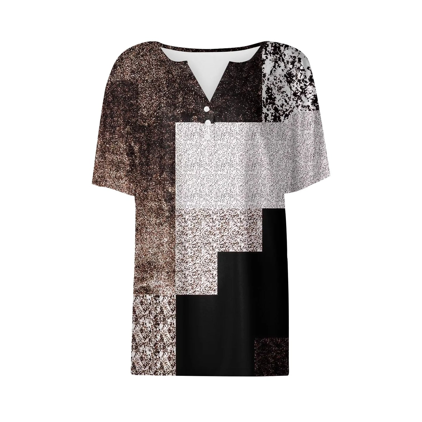 Women's Summer Patchwork T-Shirts™ Short Sleeve Loose Ladies V-Neck Tops