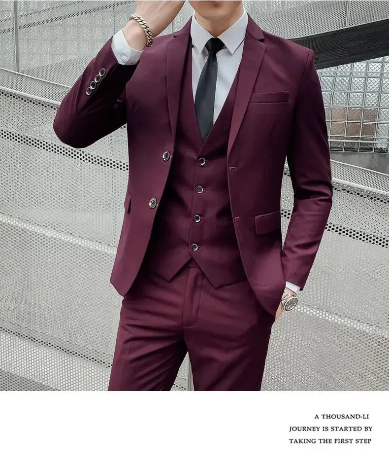 Men's Suit (Blazer+ Vest + Pants)™ Solid Color Casual Slim-fit Suit