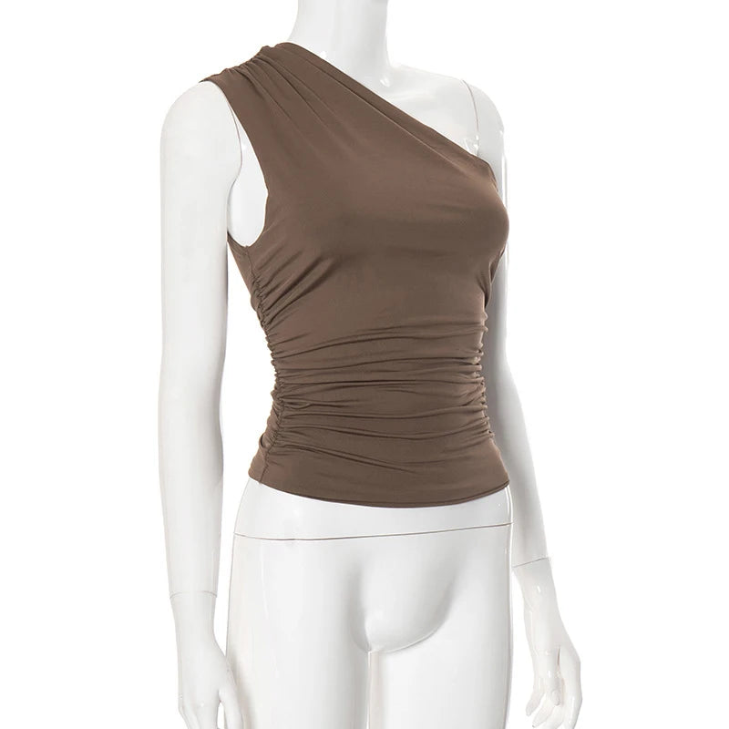 Women's One Shoulder Backless Shrink Tank Top™ Tight Sexy Sleeveless Neckless Slim T-Shirt