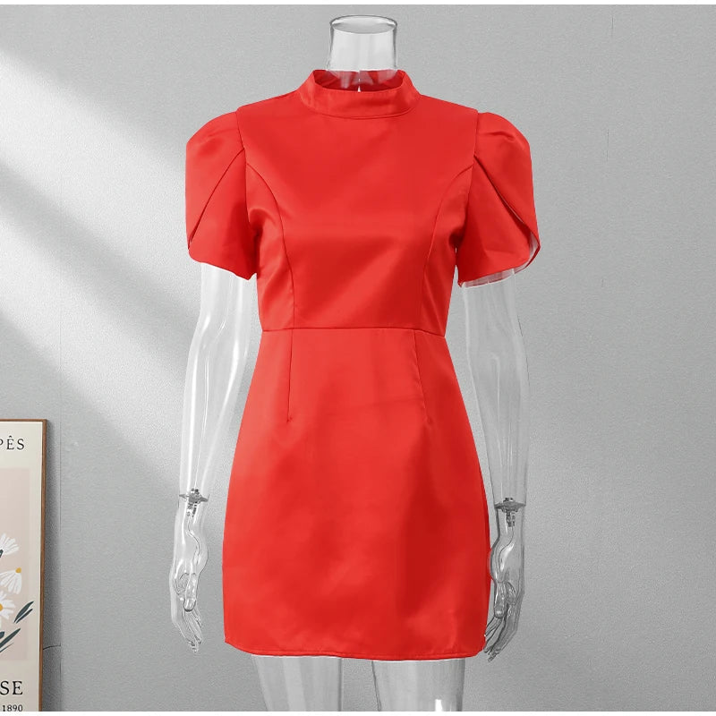 Women's Backless Bow Mini Dress™ Half High Collar Short Sleeve A Line Dress