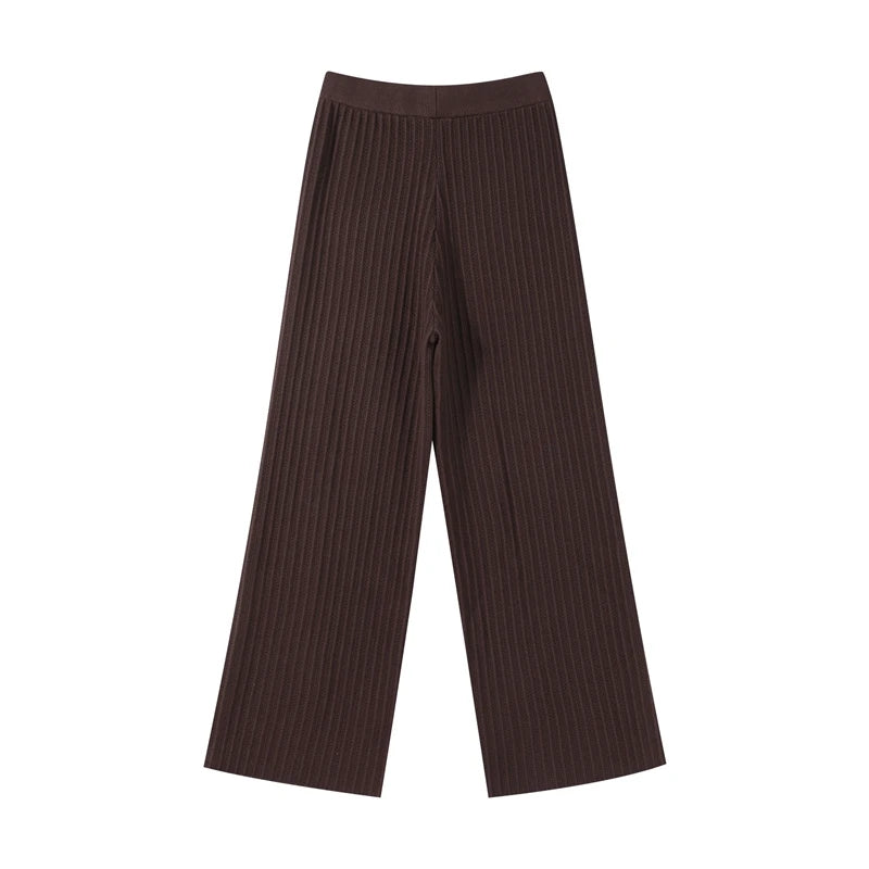Women's Knitted Pants & Tops Set™ Turn Down Collar Half Sleeve Tops & Elastic Waist Straight Trousers Outfits