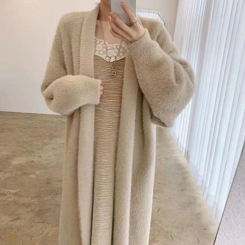 Women's Long Cardigan Coat™ Knitted fluffy Long Sleeve Cashmere Sweater Coat