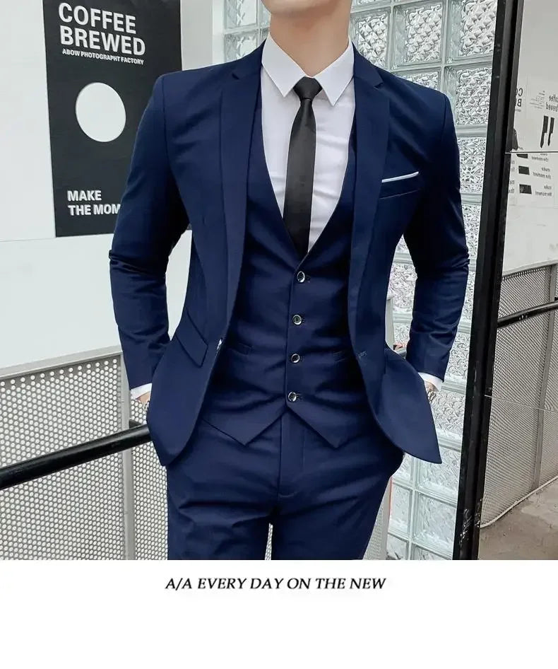 Men's Suit (Blazer+ Vest + Pants)™ Solid Color Casual Slim-fit Suit
