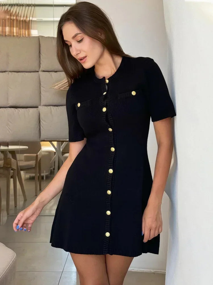 Women's Knit Dress™ Trendix Elegant Slim High Waist Short Sleeve Rib Sweater Bodycon Knitwear Dress