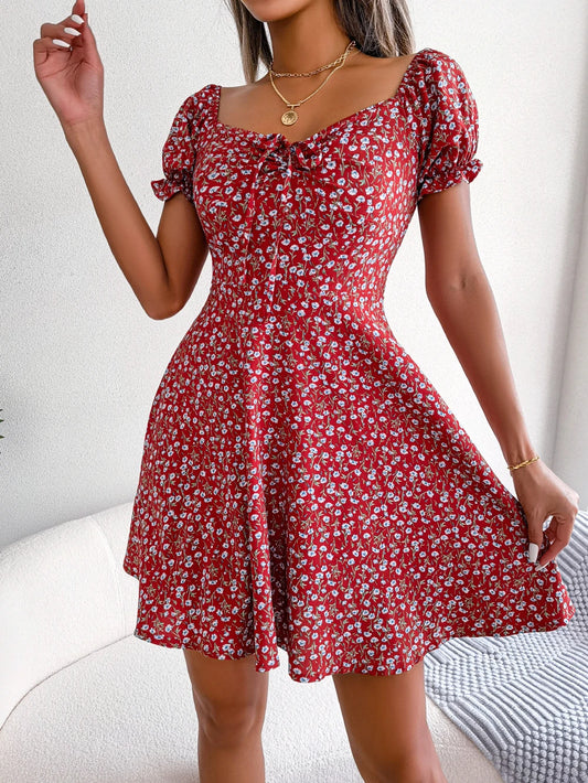 Women's Casual Ruffles Dress™ Short Sleeve Floral Print A Line Dress