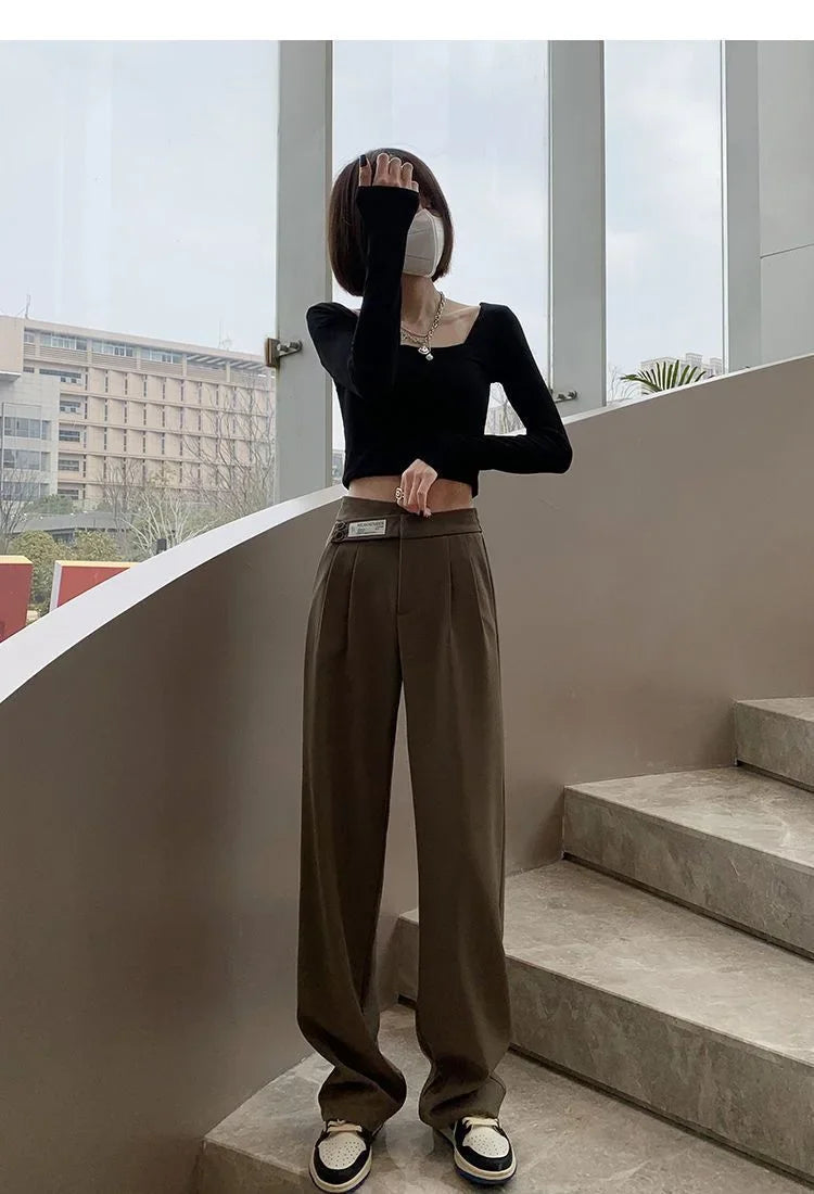 Women's High-Waisted Draped Bell Bottom Trousers™ Loose-Fit Floor-Length Straight-Leg Pants