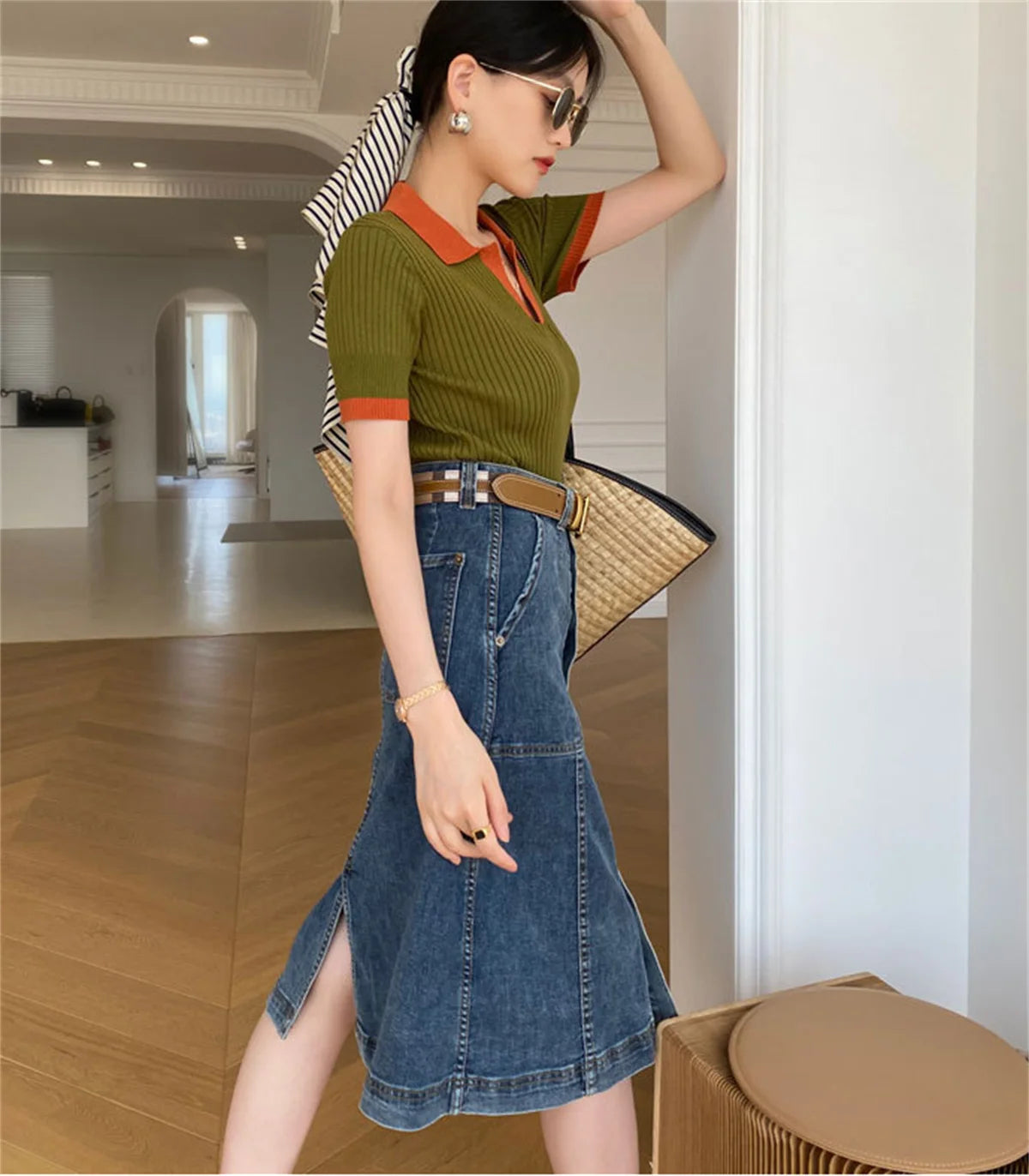 Women's V Neck Knitted Tops™ Short Sleeve Slim Casual Vintage T-shirt