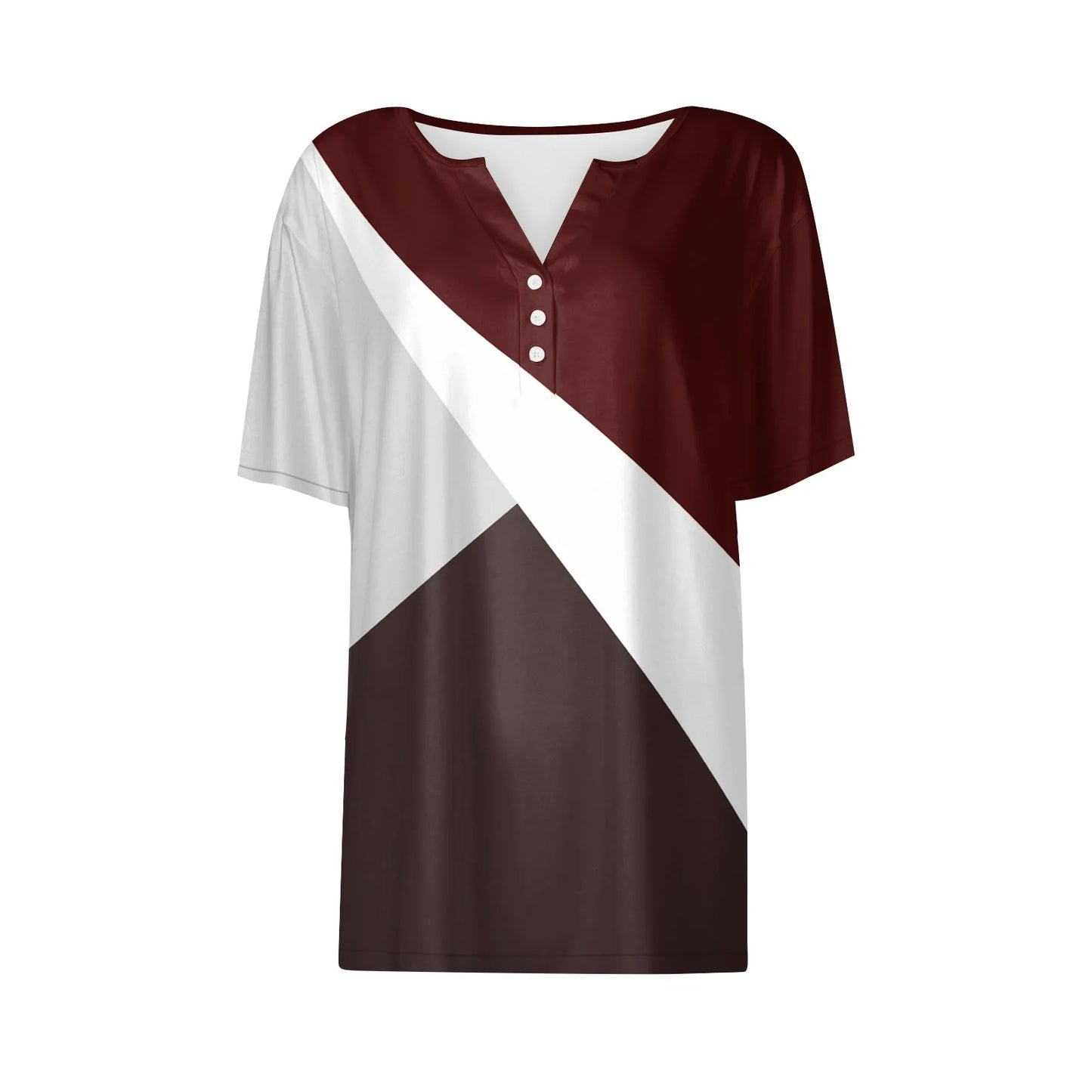 Women's Summer Patchwork T-Shirts™ Short Sleeve Loose Ladies V-Neck Tops