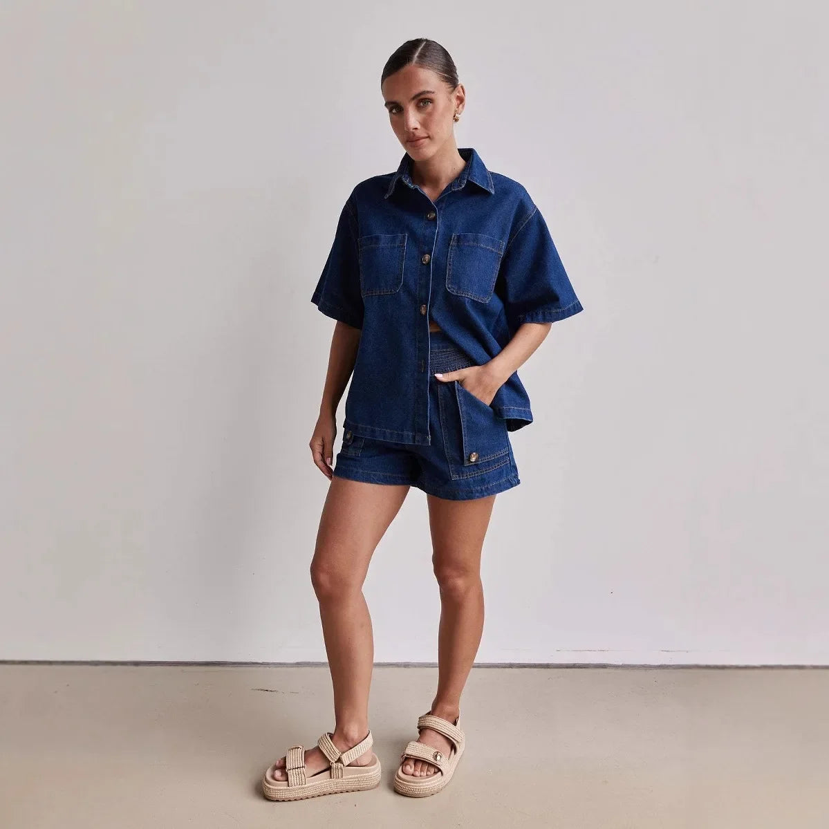 Women's Cross-Border Summer Suit™ Casual Vintage Loose-Fit Denim Shorts Suit