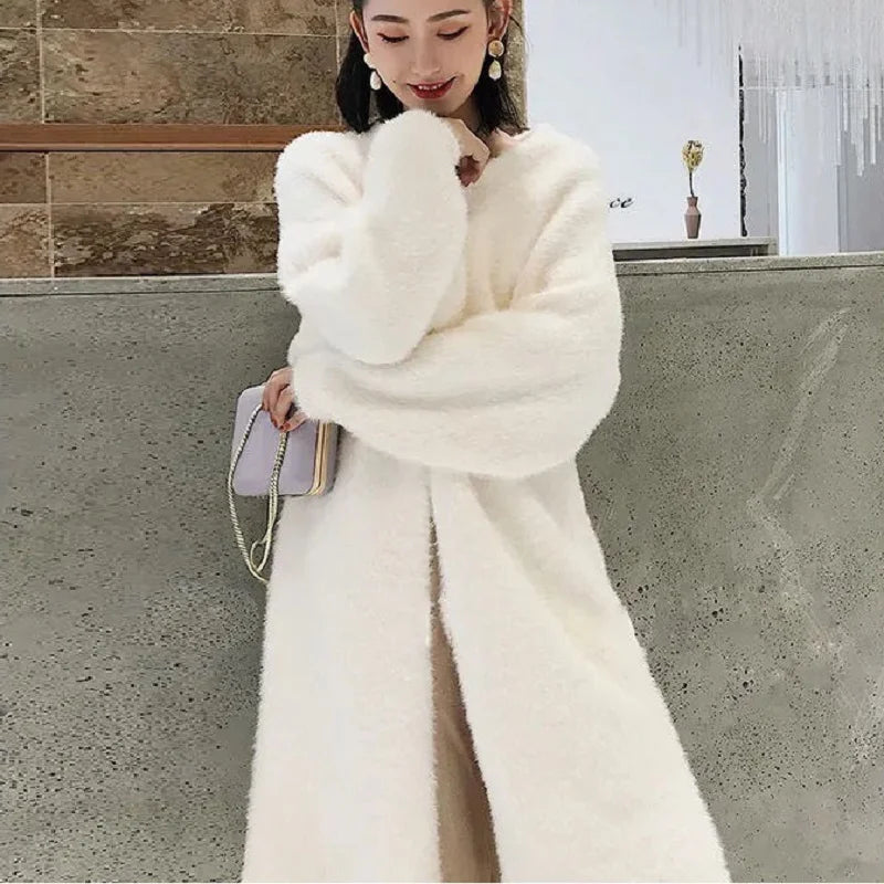 Women's Long Cardigan Coat™ Knitted fluffy Long Sleeve Cashmere Sweater Coat