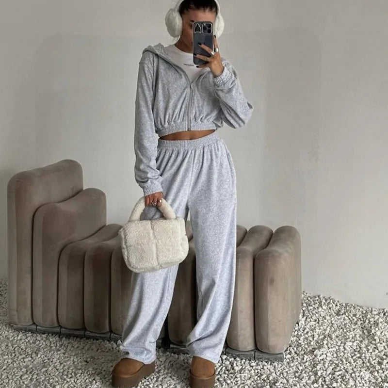 Women's Casual Two Piece Set™ Long-sleeved Hooded Cardigan + Elastic Trousers Tracksuit