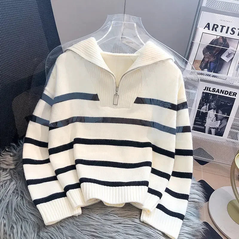 Women's Sweater™ Zipper stripe underlay short style sweater