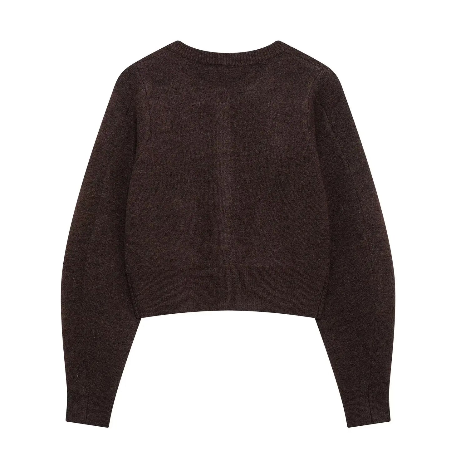 TRAFZA Women's Knitted Brown Suit™ Buttons Pocket Cardigan Sweater and  Elastic Waist Slim Mini Skirt