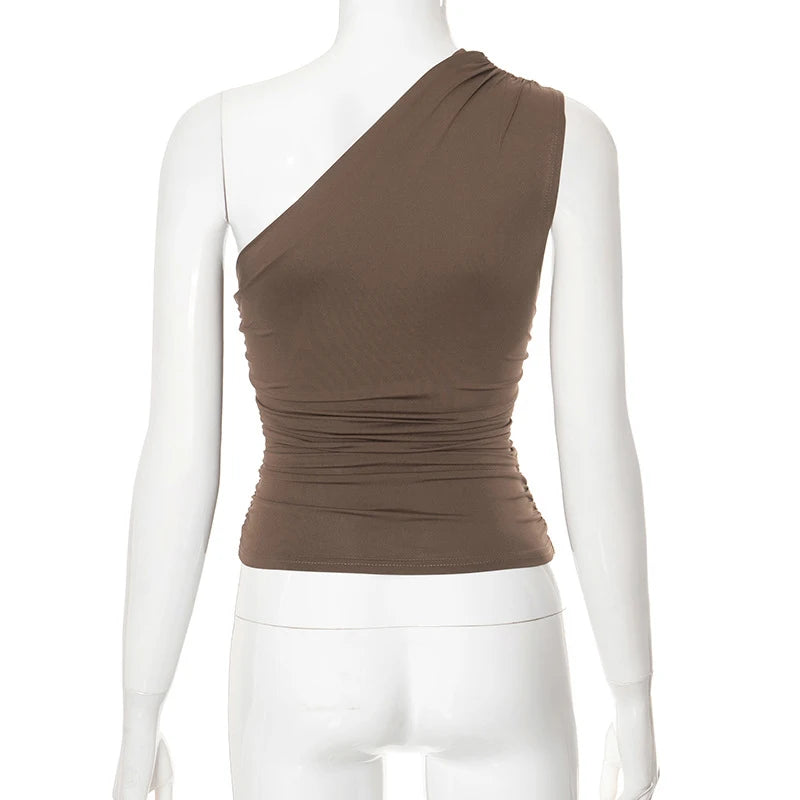 Women's One Shoulder Backless Shrink Tank Top™ Tight Sexy Sleeveless Neckless Slim T-Shirt