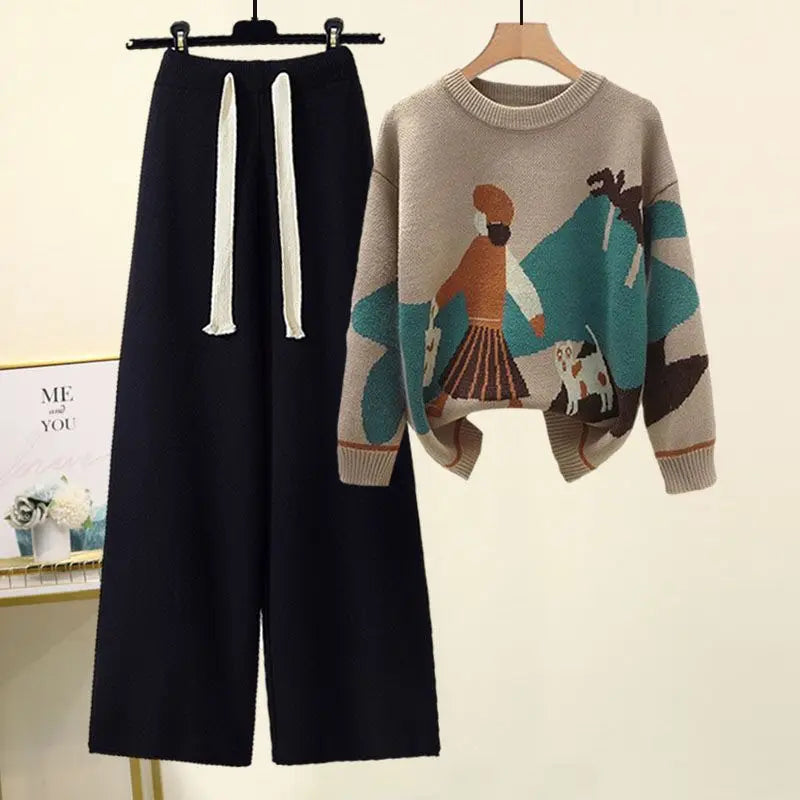 Women's Suits™ Autumn Winter New Western Style Knitted Sweater Loose and Slimming Casual Pants
