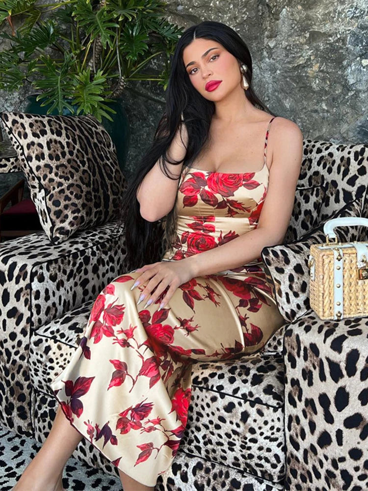Women's Floral Print Dress™ Sleeveless Backless Bodycon Midi Dress