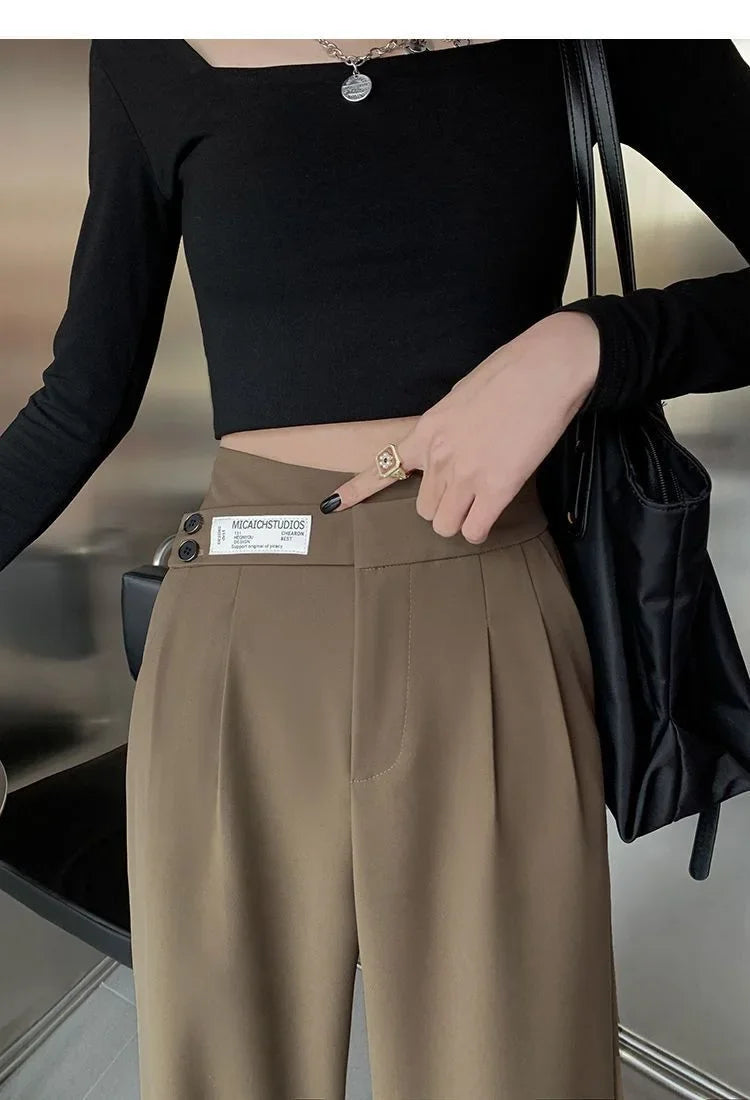 Women's High-Waisted Draped Bell Bottom Trousers™ Loose-Fit Floor-Length Straight-Leg Pants