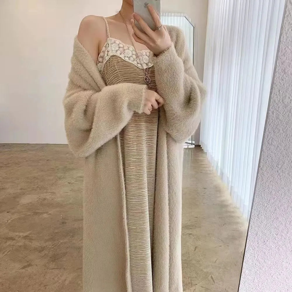 Women's Long Cardigan Coat™ Knitted fluffy Long Sleeve Cashmere Sweater Coat